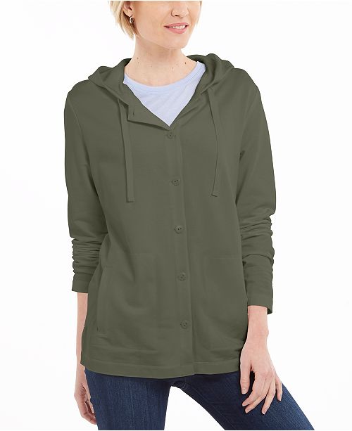 Karen Scott Button Front Hoodie Created For Macy S Reviews Tops