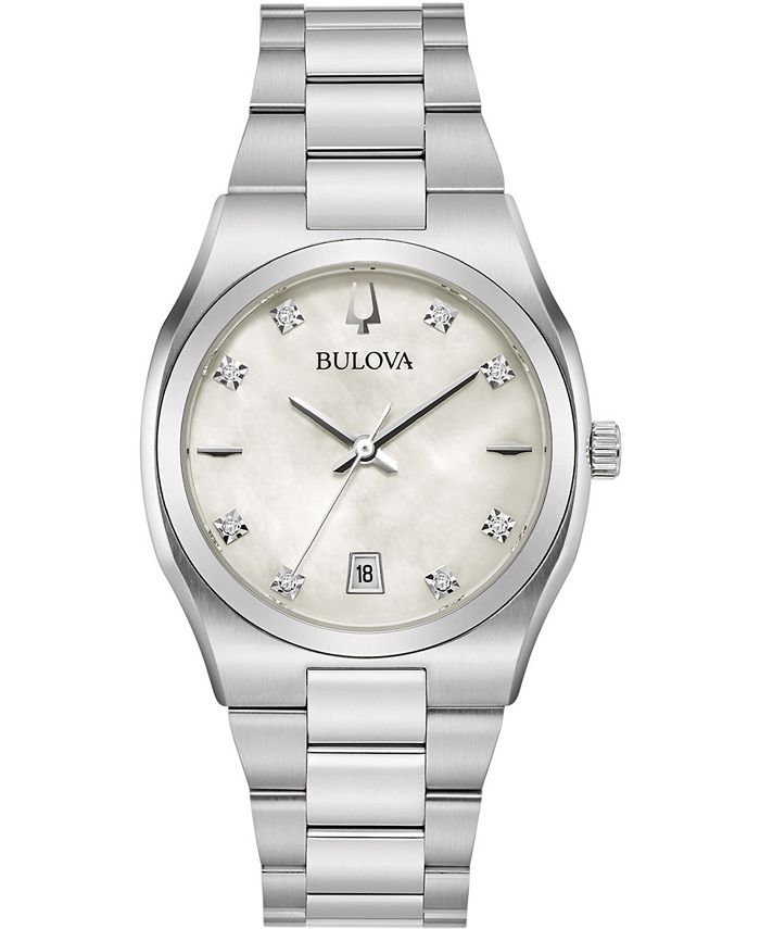 Bulova - Women's Surveyor Diamond-Accent Stainless Steel Bracelet Watch 34mm