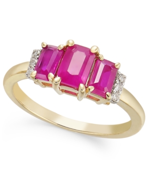 image of Certified Ruby (3/4 ct. t.w.) & Diamond (1/20 ct. t.w.) Three-Stone Ring in 14k Gold