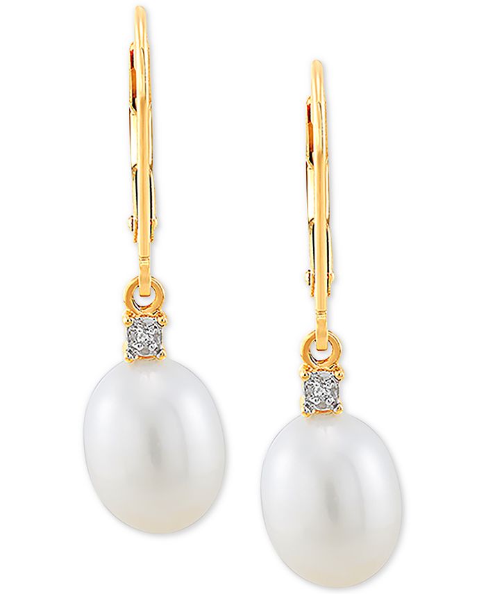 Macy's - Cultured Freshwater Pearl Earrings in 10k Gold or White Gold (8mm)