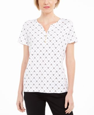 Karen Scott - Bee-Print Henley T-Shirt