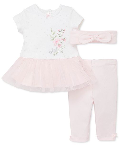 Little Me Baby Girls 3 Pc Bow Headband Dress Pants Set