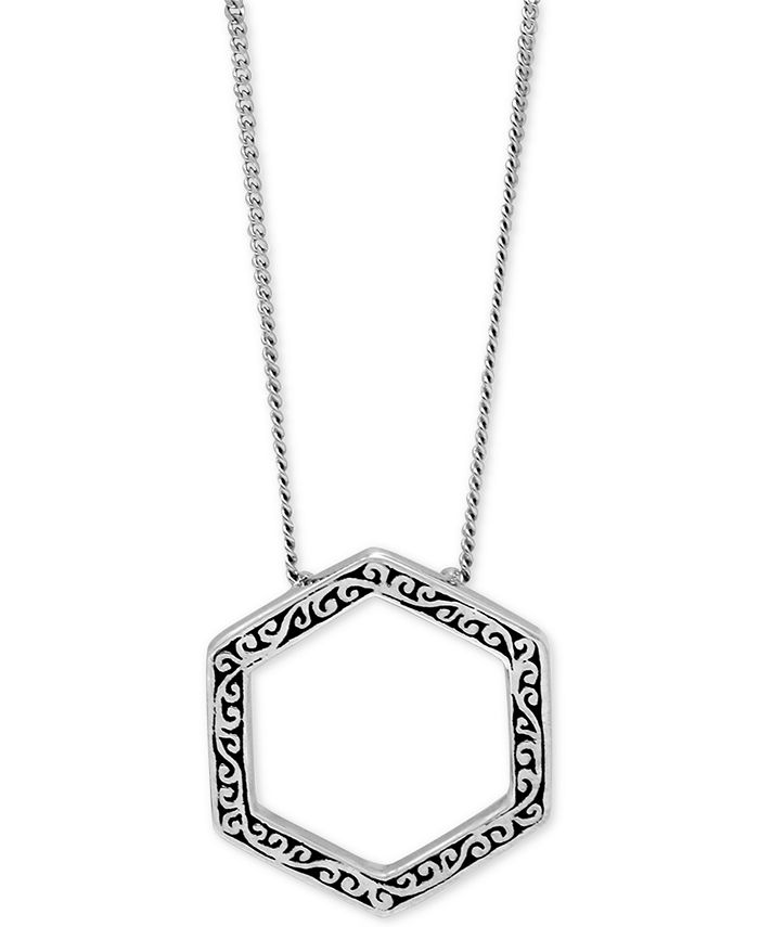 Lois Hill - Filigree Hexagon Pendant Necklace in Sterling Silver, 16" + 2" extender