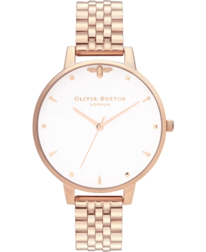 image of Olivia Burton Women-s Queen Bee Rose Gold-Tone Stainless Steel Bracelet Watch 38mm