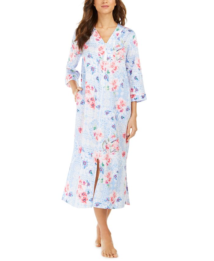 Miss Elaine Cotton Printed Sateen Long Zipper Robe Macy's