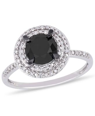 Macy's - Black and White Diamond (1 5/8 ct. t.w.) Double Halo Engagement Ring in 14k White Gold