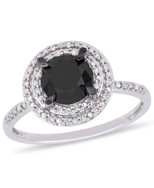 image of Black and White Diamond (1 5/8 ct. t.w.) Double Halo Engagement Ring in 14k White Gold