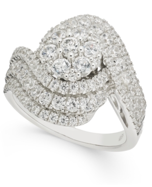 image of Diamond Cluster Swirl Statement Ring (2 ct. t.w.) in 14k White Gold