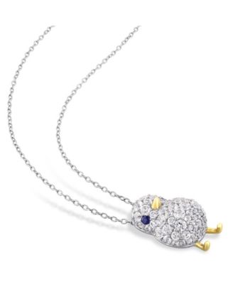 Lab Grown Blue and White Sapphire (2 3/4 ct. t.w.) Chick Bird Necklace in 18k Two-Tone Over Sterling Silver