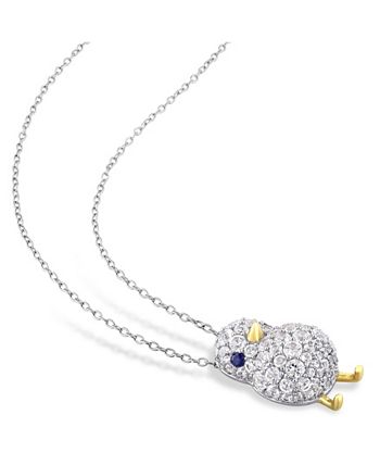 Macy's - Created Blue and White Sapphire (2 3/4 ct. t.w.) Chick Bird Necklace in 18k Two-Tone Over Sterling Silver