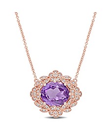 Amethyst (4 ct. t.w.) and Diamond (1/5 ct. t.w.) Floral Vintage Necklace in 14k Rose Gold