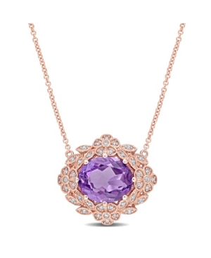 image of Amethyst (4 ct. t.w.) and Diamond (1/5 ct. t.w.) Floral Vintage Necklace in 14k Rose Gold