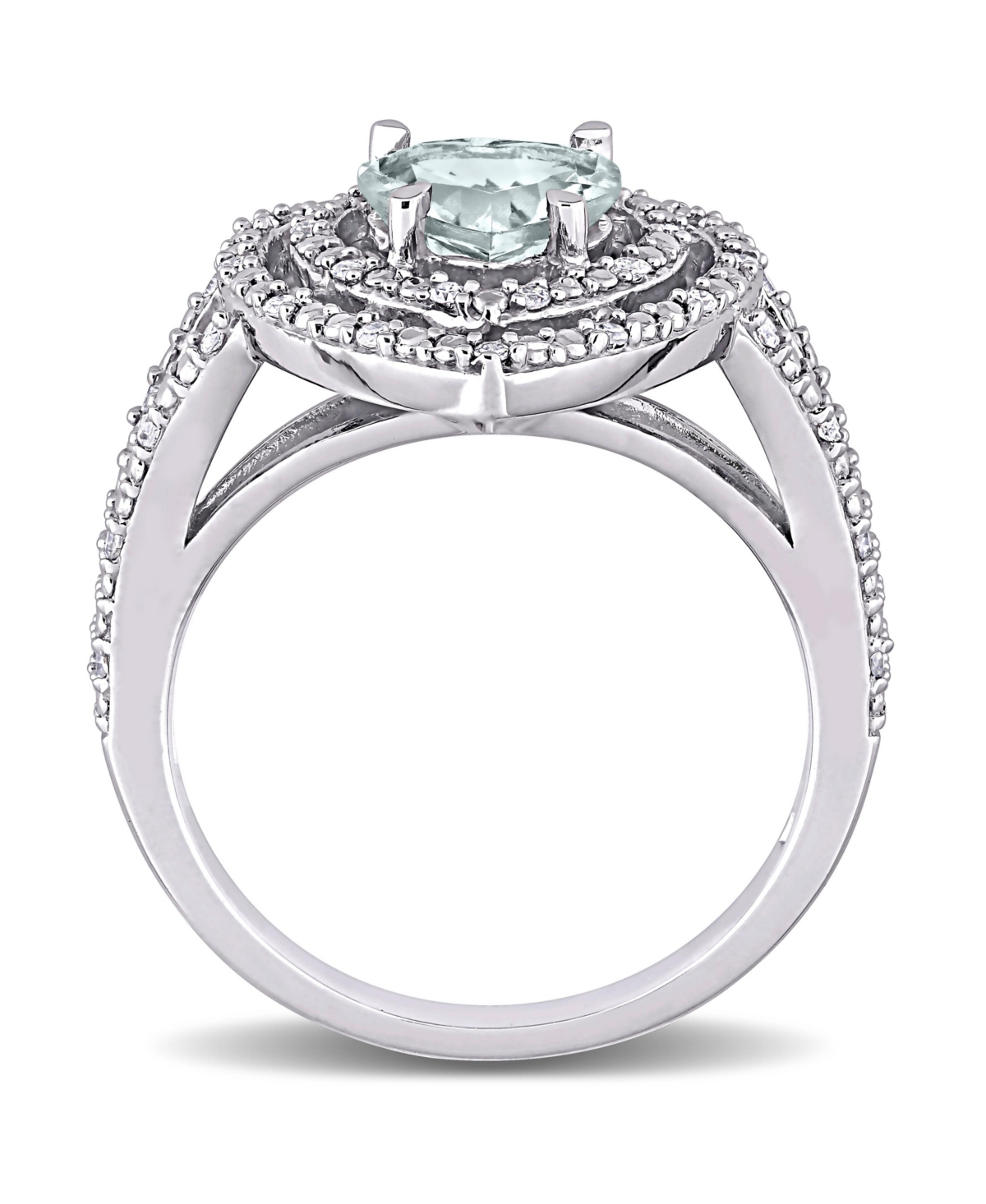 (1 1/2 ct. t.w.) and Diamond (1/5 ct. t.w.) Halo Heart Ring in 10k White Gold - Aquamarine