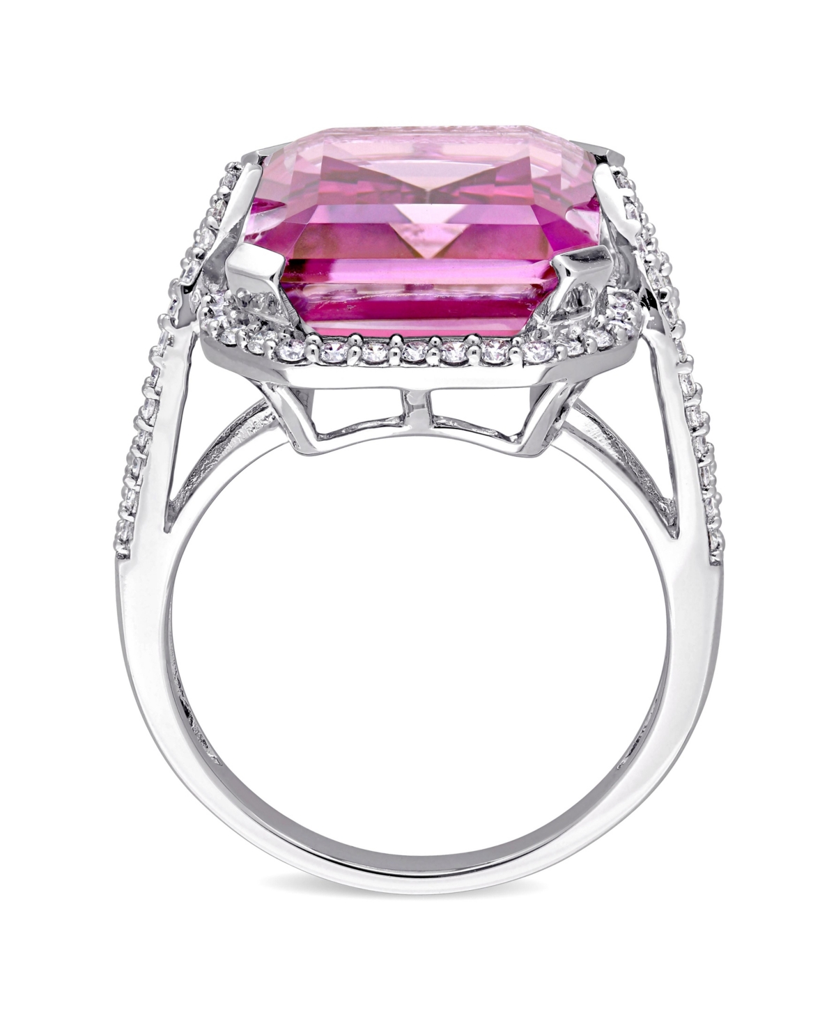 Macy's Pink Topaz (14 1/2 Ct. T.w.) And Diamond (1/2 Ct. T.w.) Ring In 14k White Gold In Pink Topaz