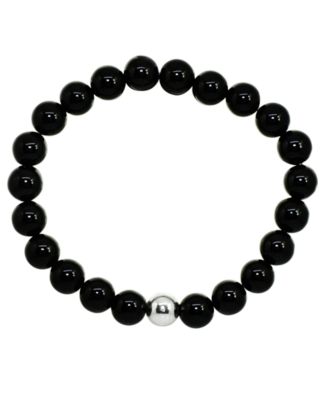 Genuine Stone Bead Stretch Bracelet with Silver Plate or Gold Plate Bead Accent