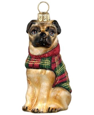 Joy to the World - Pug in Tartan Plaid Coat