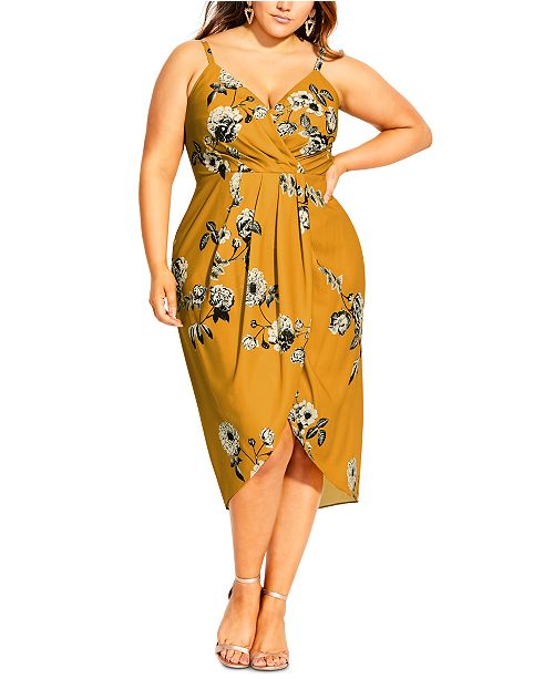City Chic Trendy Plus Size Golden Vine Faux Wrap Dress