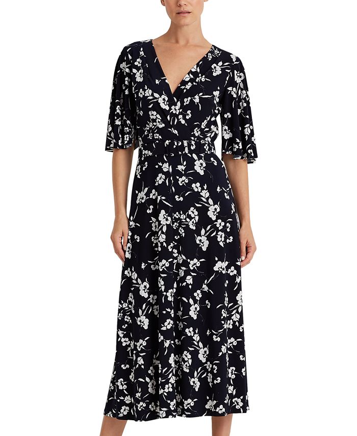 Lauren Ralph Lauren Floral Belted Jersey Dress - Macy's