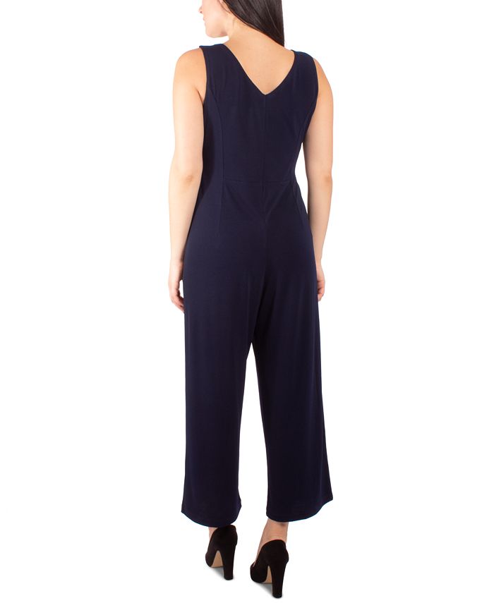 NY Collection Petite Printed-Tie-Belt Jumpsuit - Macy's