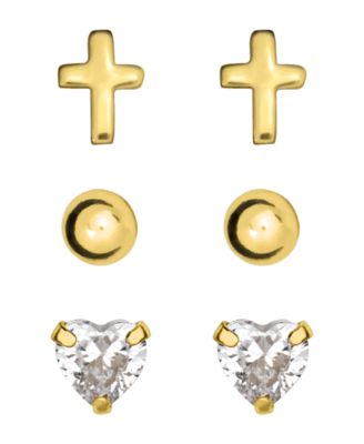 Rhona Sutton - Children's Stud Earrings Set of 3 in 10K Yellow Gold Over Sterling Silver