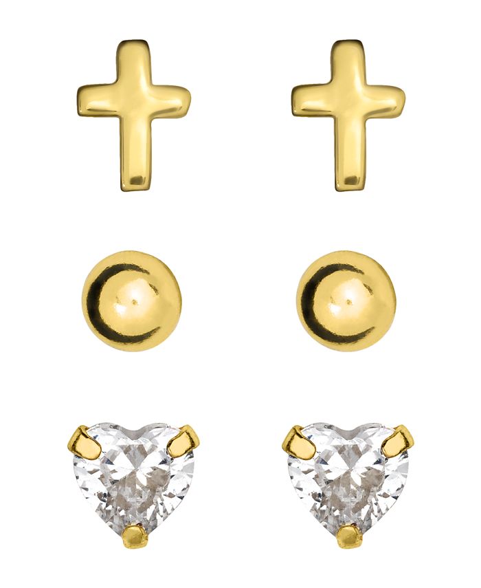 Rhona Sutton - Children's Stud Earrings Set of 3 in 10K Yellow Gold Over Sterling Silver
