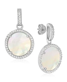 Sterling Silver Mother of Pearl and Crystal Disc Drop Earrings