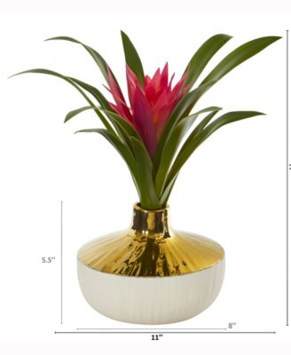 13in. Ginger Artificial Plant in Gold and Cream Elegant Vase