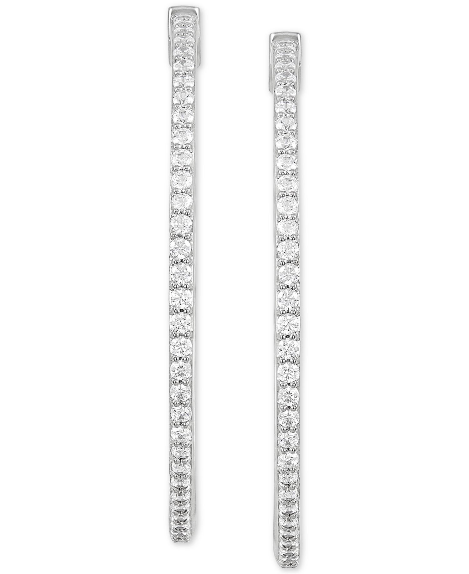 Diamond Medium Skinny Hoop Earrings (1 ct. t.w.) in Sterling Silver