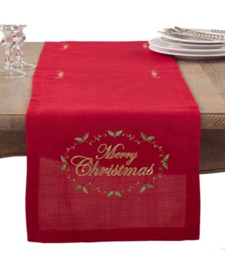 Merry Christmas Embroidered Holiday Table Runner, 14" x 72"