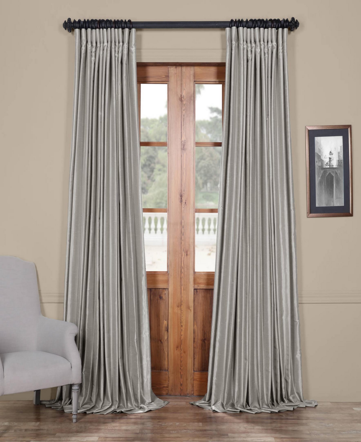 Width & Length Chose Top Pair of White Faux Silk Dupioni Curtains with Lining