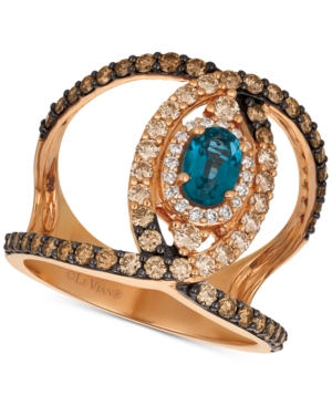 image of Le Vian Deep Sea Blue Topaz (1/2 ct. t.w.) & Diamond (1 ct. t.w.) Ven Statement Ring in 14k Rose Gold