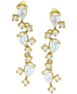 image of Cubic Zirconia Vine Drop Earrings in 18k Gold-Plated Sterling Silver