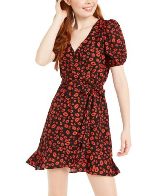 Lola Grace - Juniors' Lip-Print Faux-Wrap Dress