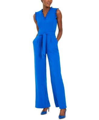 Calvin Klein Petite Belted Ruffle Jumpsuit Macy s