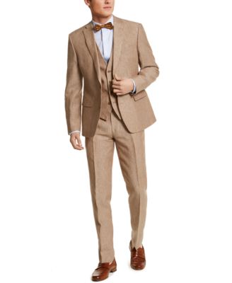 Bar III Men's Slim-Fit Tan Pinstripe Linen&nbsp;Three-P...
