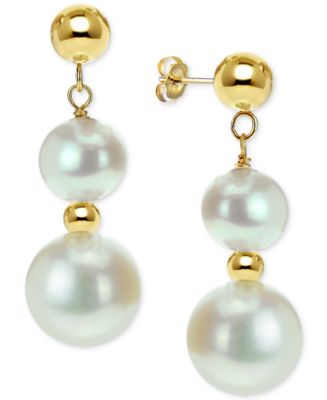 Cultured Freshwater Pearl Dangle Drop Earrings (5 & 9mm) in 14k Gold ...