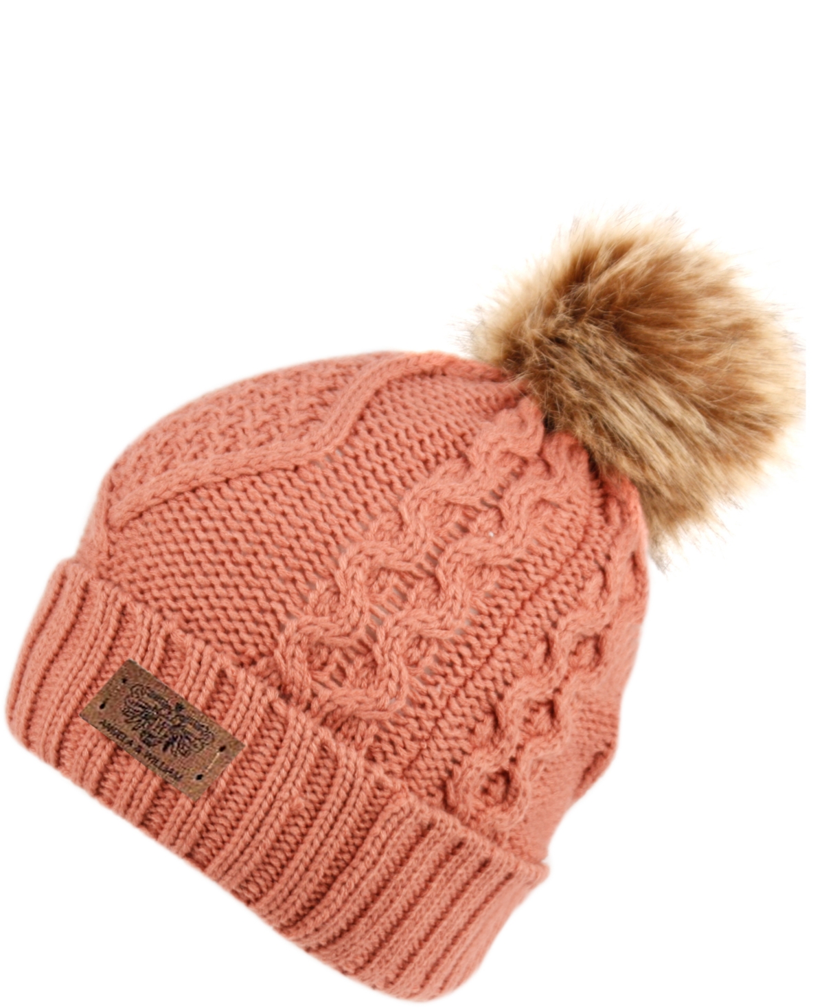 Angela & William Faux Fur Pom Beanie with Fleece Lining