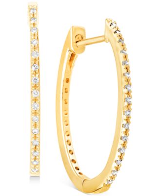 Macy's - Diamond Small Skinny Hoop Earrings (1/10 ct. t.w.) in 10k Gold