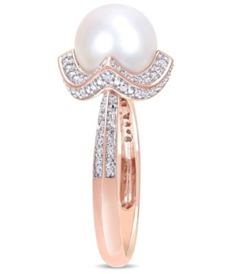 Freshwater Cultured Pearl (8.5-9mm) and Diamond (1/4 ct. t.w.) Vintage Halo Ring in 10k Rose Gold