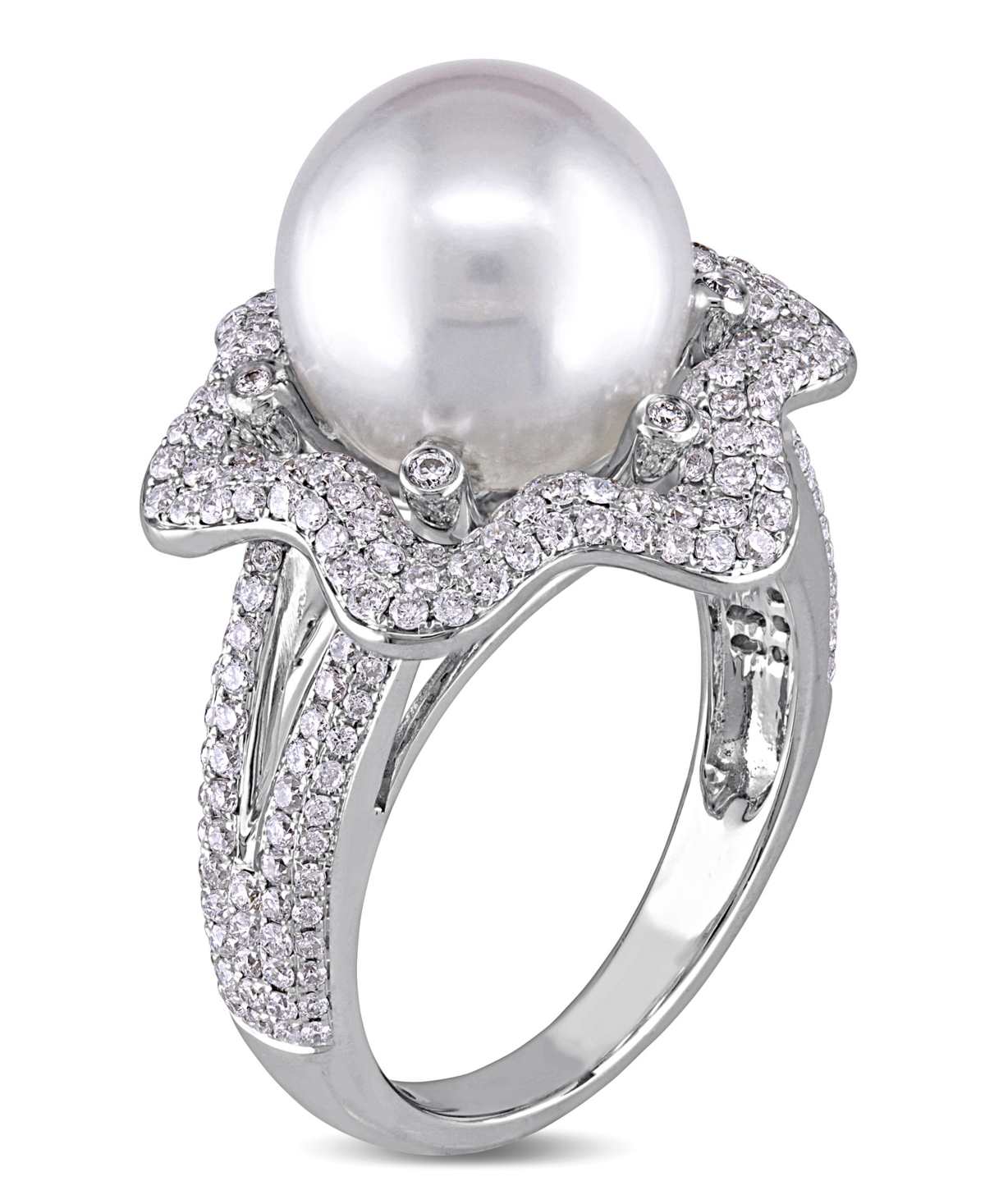 South Sea Cultured Pearl (10-10.5mm) and Diamond (1 ct. t.w.) Floral Halo Cocktail Ring in 14kGold - White