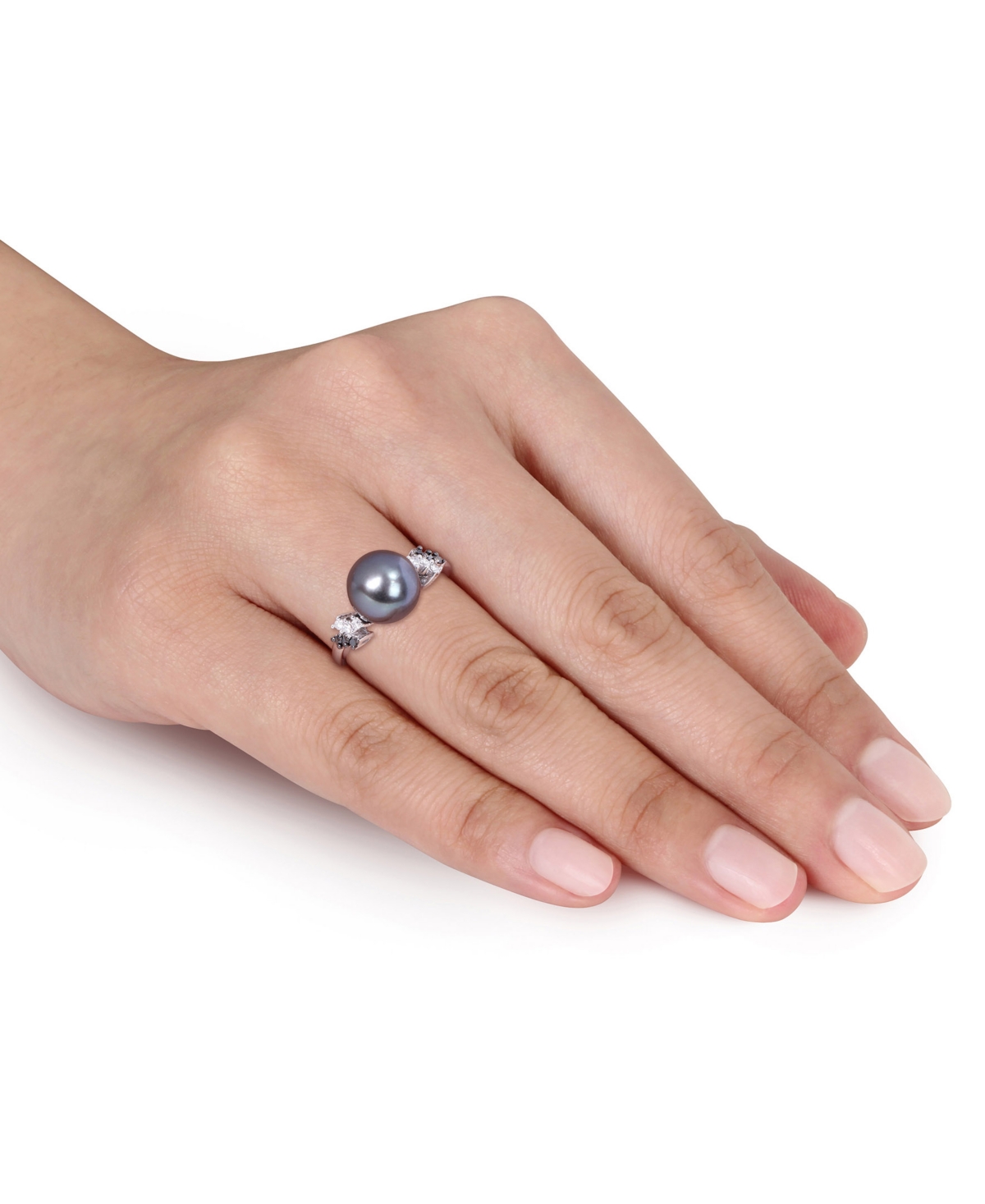 Tahitian Cultured Pearl (9-9.5mm) and BlackDiamond (1/8 ct. t.w.) Ring in 10kGold - White