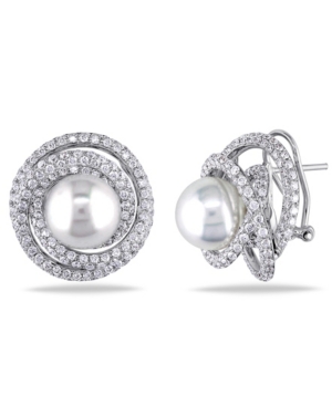 image of South Sea Cultured Pearl (11-11.5mm) and Diamond (4 ct. t.w.) Swirl Halo Stud Earrings in 18k White Gold