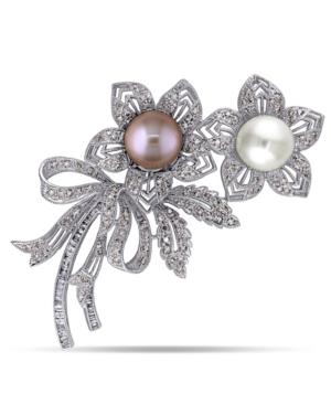 image of South Sea, Pink Cultured Freshwater Pearl and Brown and White Diamond (2 ct.t.w.) Floral Bouquet Brooch in 18k White Gold