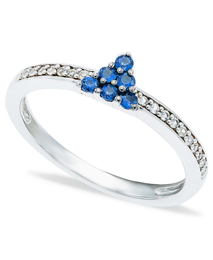 Macy's - Blue Sapphire (1/4 ct. t.w.) Diamond (1/20 ct. t.w.) Stackable ring  in Sterling Silver
