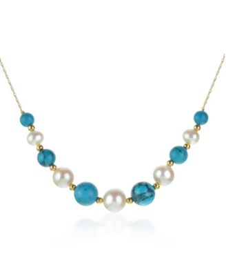 Macy's - White Freshwater Cultured Pearls (6.5-9.5mm) with Gemstone (6-10mm), and Gold Beads (3mm) in 14k Yellow Gold
