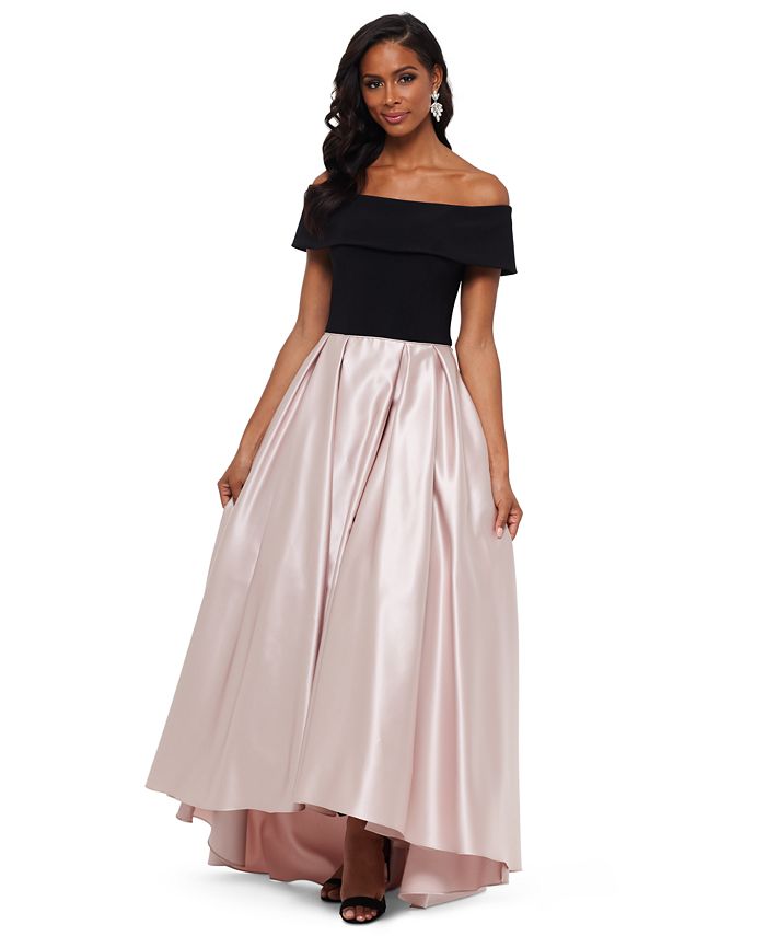 Betsy & Adam Petite Off-The-Shoulder Pleated Gown - Macy's
