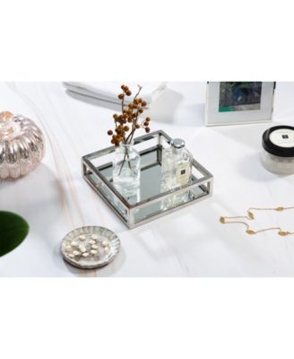Small Square Mirrored Tray with Chrome Rails