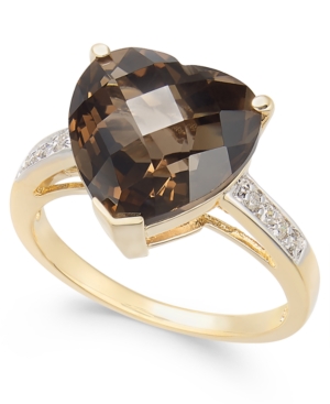 image of Smoky Quartz (6-1/10 ct. t.w.) & Diamond (1/10 ct. t.w.) Heart Ring in 14k Gold