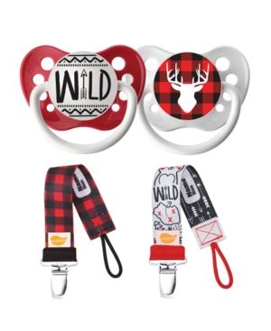 Ulubulu Lumber Collection Wild and Buffalo Plaid Deer Pacifiers with Camp Day Buffalo Plaid Pacifier Clip Bundle