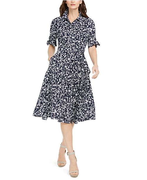 Calvin Klein Floral Print Midi Shirtdress Created For Macy S